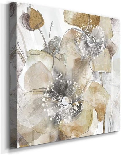 Renditions Gallery Taupe Spring Poppy Wall Art, Premium Gallery Wrapped Canvas Decor, Ready to Hang, 10 in H x 10 in W, Made in America Print (Model: AZS-WC25-18276-R-1010-MK)