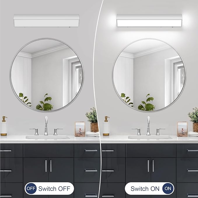 LED Modern Bathroom Vanity Light Fixtures (24-Inch, 5CCT, Dimmable), Modern Acrylic Bathroom Wall Lighting Fixtures Over Mirror, Chrome