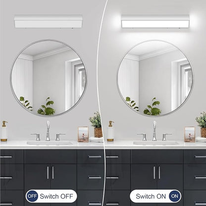 LED Modern Bathroom Vanity Light Fixtures (24-Inch, 5CCT, Dimmable), Modern Acrylic Bathroom Wall Lighting Fixtures Over Mirror, Chrome