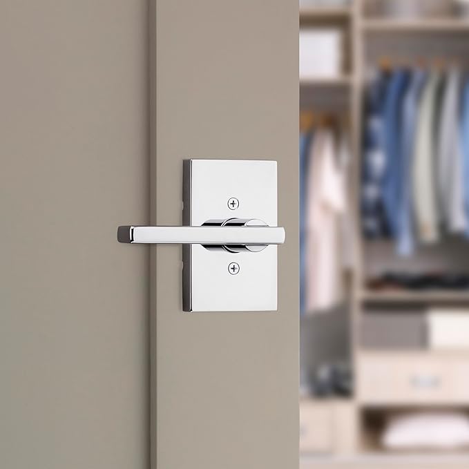 Kwikset Halifax Dummy Rectangle Door Handle, Single Sided Lever for Closets, French Double Doors, and Pantry, Polished Chrom Non-Turning Reversible Interior Push/Pull Lever