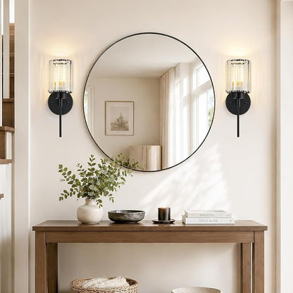 Modern Wall Sconces Set of 2, Matte Black Wall Lights with Clear K9 Crystal Shades, Bathroom Vanity Lights for Bedroom, Living Room, Hallway
