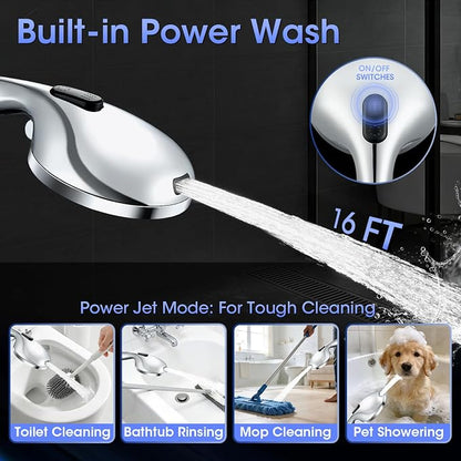 Shower Head with Handheld, High Pressure 10 Spray Modes, Chrome | Built-in Pause Function, Power Wash Mode, Anti-Clog Nozzles, 71 Inch Stainless Steel Hose, Adjustable Overhead Bracket