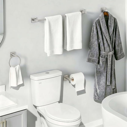 24-Inch Wall Mounted Towel Racks for Bathroom – Space Saver 4-Piece Durable Stainless Steel Bathroom Hardware Set with Towel Bar, Towel Ring, Toilet Paper Holder & Hook, Brushed Nickel