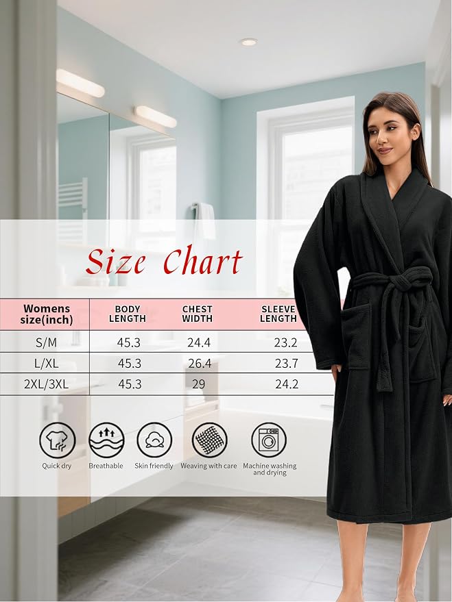 Soft Robe For Women，Warm Plush Bath Robes Female，Spa Towel After Shower Lightweight Long Bathrobe