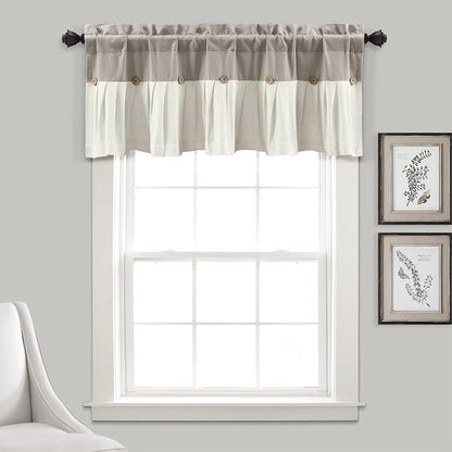 Lush Decor Linen Button Farmhouse Valance Curtians 52"W x 18"L Navy & White - Linen Valances For Windows - Kitchen Curtains Valances - Bathroom Curtain