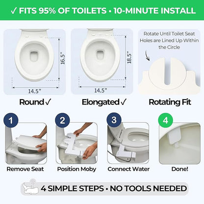 MOBY Bidet Toilet Seat Attachment - Non-Electric, Dual Nozzles with Self-Cleaning, Ultra-Thin Design, Easy 10-Minute Installation, Adjustable Water Pressure, Effortless Cleaning Experience