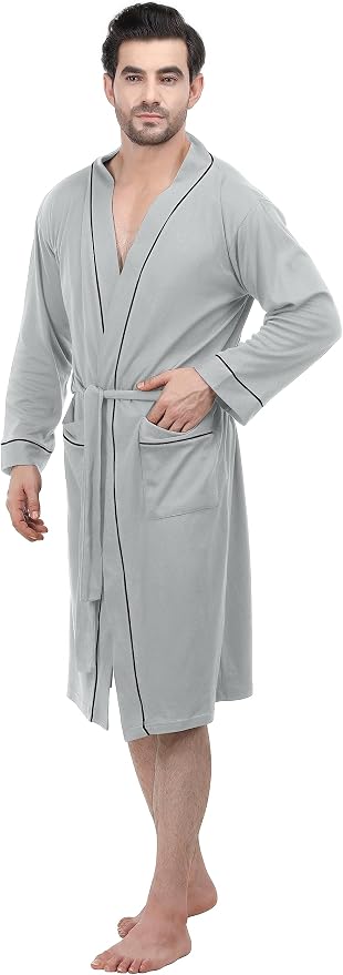 Cotton Blend Lightweight Knit Robe for Men Soft Loungewear Bathrobe