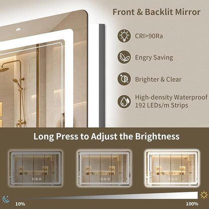 36"x60" LED Bathroom Mirror with Lights, Backlit + Front Lit, Anti-Fog, Lighted Bathroom Mirror for Wall, HD Shatterproof Tempered Glass, Dimmable, Memory Function (Horizontal/Vertical)
