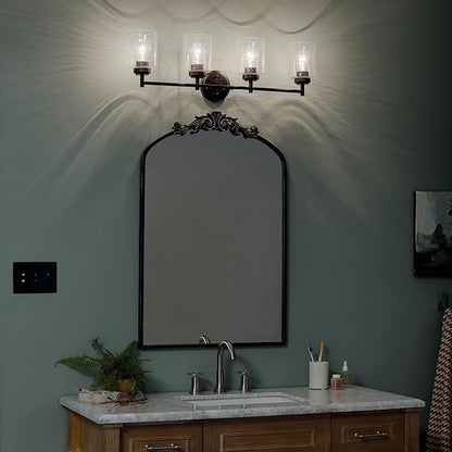 Kichler Winslow 30" 4-Light Vanity Light in a Rich Black with Clear Seeded Glass for Bathroom and Powder Room Vanity, Luxe Industrial Style, (30" x 9.25"), 45887BK