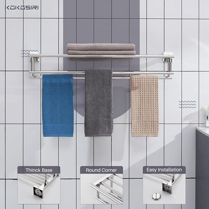 KOKOSIRI Bathroom Towel Rack Towel Holder 32 Inches Bath Towel Shelf with Double Towel Bars Wall Mounted, Polished Chrome Stainless Steel B6005CH-L32