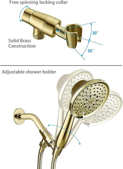 G-Promise Detachable Handheld Shower Head with Metal Holder & Hose | High Pressure, Adjustable Solid Brass Bracket Holder, 6 Spray Settings, 70" to 75" Long Stainless Steel Hose, Easy DIY