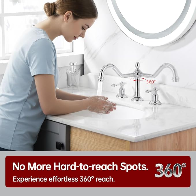 SUMERAIN 8 Inch Widespread Bathroom Sink Faucet, Chrome Finish | Traditional Style, 2 Handle, 3 Hole, 360°Swivel Spout