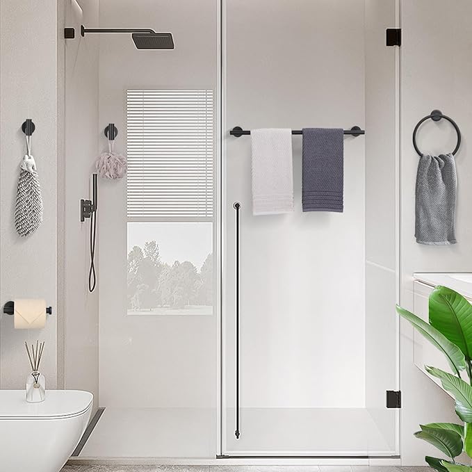 TURS Matte Black Bathroom Hardware Set 5 Piece, SUS304 Stainless Steel Bath Towel Bar Set, 24 Inch Bathroom Accessories Kit Wall Mounted