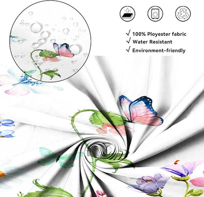 AWERT Small Half Size Stall Shower Curtain with 6 Hooks 36 inch Shower Stall Curtain 36 x 72 Butterfly Wildflowers for Bathroom/RV and Camper (Butterfly)