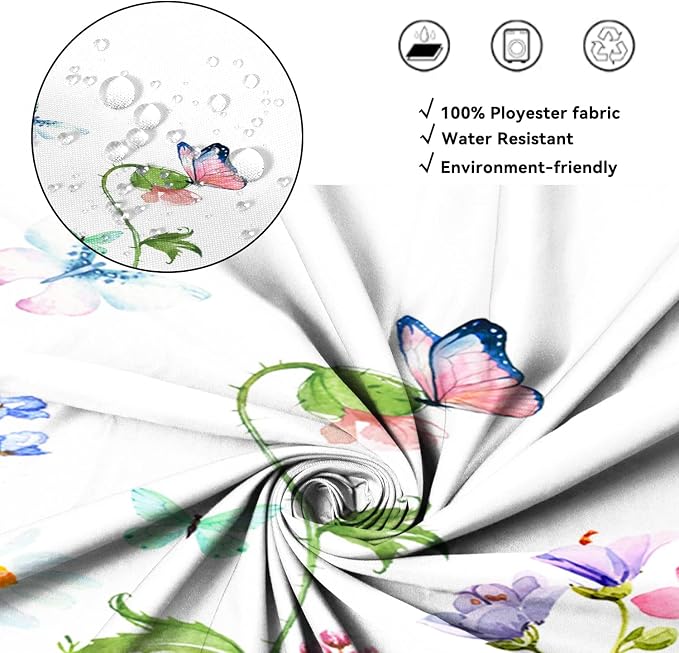 AWERT Butterfly Wildflowers Small Half Size Stall Shower Curtain with Hooks Shower Stall Curtain for Bathroom/RV and Camper 48 x 72