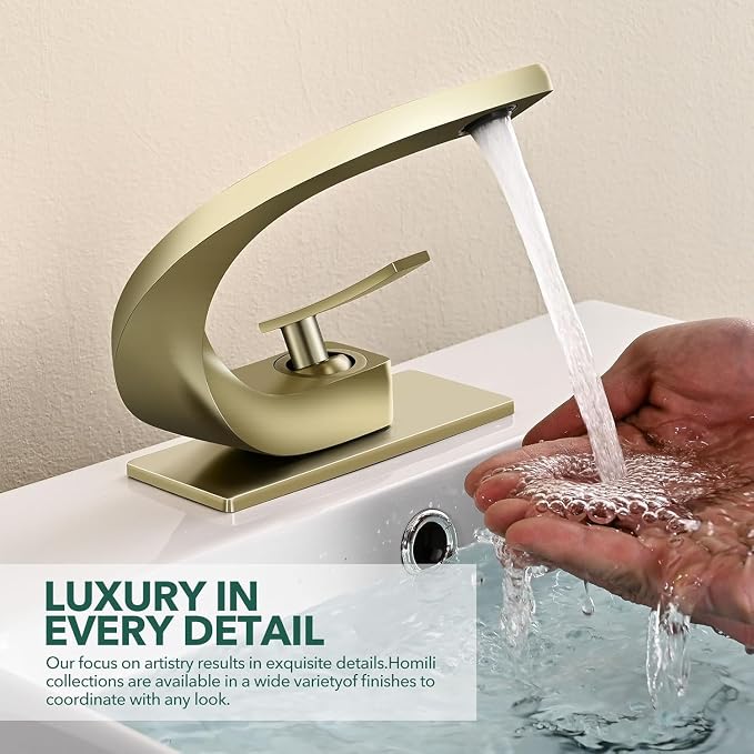 Single Hole Bathroom Sink Faucets,Brass Vainty Faucet Brushed Gold | Lead-Free, Single Handle Faucet for Sink, Vanity, RV, Lavatory, Suitable for 1 or 3 Holes Faucet