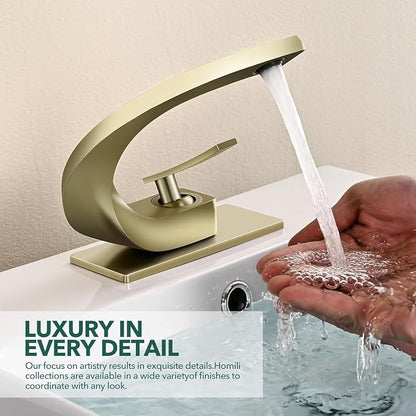 Single Hole Bathroom Sink Faucets,Brass Vainty Faucet Brushed Gold | Lead-Free, Single Handle Faucet for Sink, Vanity, RV, Lavatory, Suitable for 1 or 3 Holes Faucet