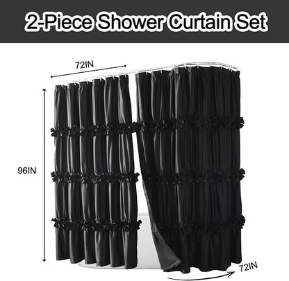 Homechoice Decor 2-Piece Black Satin Shower Curtain, 72x96 Inches (Pair) | Double Panels for Easy Access, Glossy Luxury Fabric, Modern Bathroom Décor, Machine Washable (LQ-44)