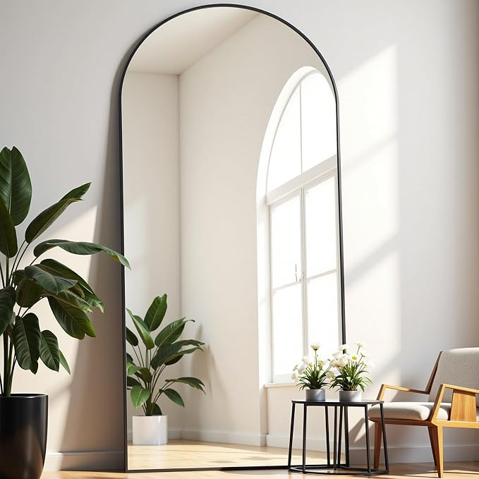 Dewfig Full Length Mirror, 70"x26" Arched Full Body Mirror, Black | Aluminum Alloy Frame Floor Mirror, HD Shatterproof Tempered Glass, Lean/Stand/Wall for Living Room,Bedroom, Dressing Room