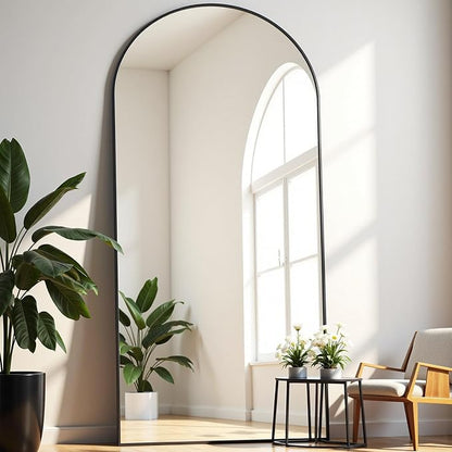Dewfig Full Length Mirror, 70"x26" Arched Full Body Mirror, Black | Aluminum Alloy Frame Floor Mirror, HD Shatterproof Tempered Glass, Lean/Stand/Wall for Living Room,Bedroom, Dressing Room