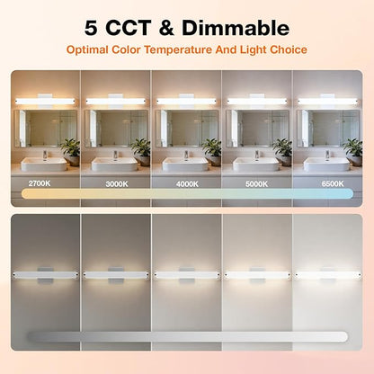 LEDVANCE Sylvania 24" Modern Vanity Lights for Bathroom, 22W, 5 Temperature Select (2700K/3000K/3500K/4000K/6000K), Dimmable, Round Shape, Brush Nickel, with Accessories - 1 Pack (66560)