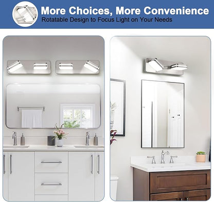 360° Rotate 2-Light LED Bathroom Vanity Light Fixtures, 900LM Acrylic Brushed Nickel Vanity Lights for Bathroom, Modern Wall Lighting Fixtures Over Mirror Kitchen Living (Natural White Light 5000K)