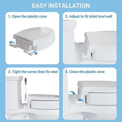 Raised Toilet Seat for Seniors, Elongated Elevated Toilet Seat with Soft Close Lid, Quick Release & Easy Installation, Easy to Clean - Ideal for Elderly, White