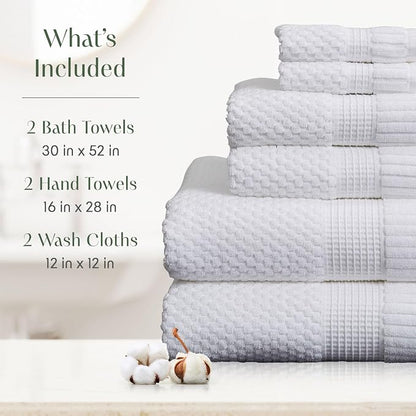 100% Cotton 6 Piece Bath Towel Set | White Towels | Oeko‑TEX Standard 100 | Soft & Absorbent, Quick‑Dry | Trinity Collection - Bright White