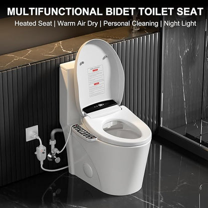 LOUPUSUO Electric Heated Bidet Toilet Seat with Warm Water Wash | Heated Seat, Warm Air Dryer, Soft Closed Lid, Night Light,Toilet Seat with LED Display and Multiple Cleaning Modes