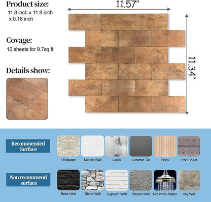 2026 New Upgrade Peel and Stick Backsplash Tile, Peel and Stick 11.34" X 11.57" Wall Tile for Kitchen, Bathroom, Fireplace, Laundry (Copper Metal, 1 Pack)