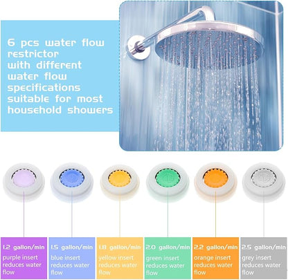 Honoson 2 Set Shower Flow Reducer Limiter Set 1/2 Inch Flow Restrictor Control Valve for Fixed Handheld and Shower Head 1.2/1.5/1.8/2/ 2.2/2.5 Gpm