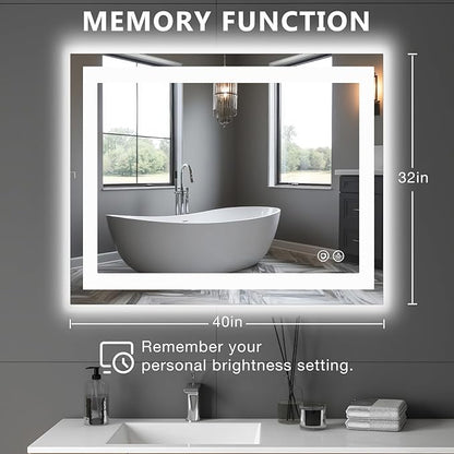 DUMOS 32.1"x40.1" LED Bathroom Mirror, Smart Anti-Fog Bathroom Vanity Mirror with 3 Color Temperatures, Dimmable, Memory Function