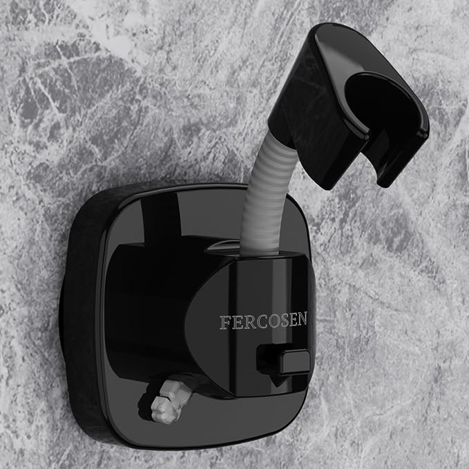 Shower Head Holder with Suction | 360° Swivel | Black | Tool-free install in seconds, 360° swivel head, 10kg built-in storage hook, removable, rust-resistant, strong suction grip
