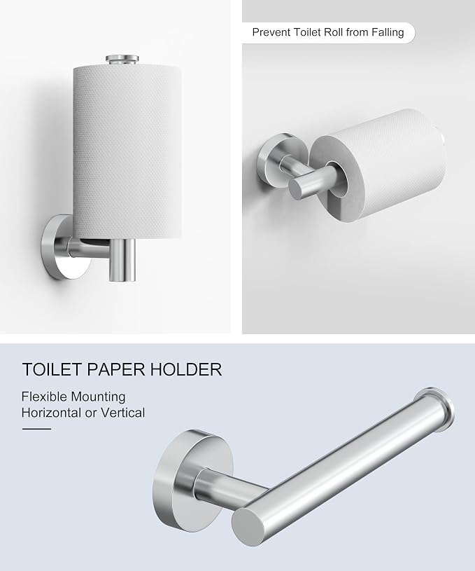 6 Pcs Chrome Bathroom Hardware Accessories Set SUS304 Stainless Steel | Towel Rack and Toilet Paper Holder Set Towel Bar Set Wall Mounted by HOMEMYSTIQUE