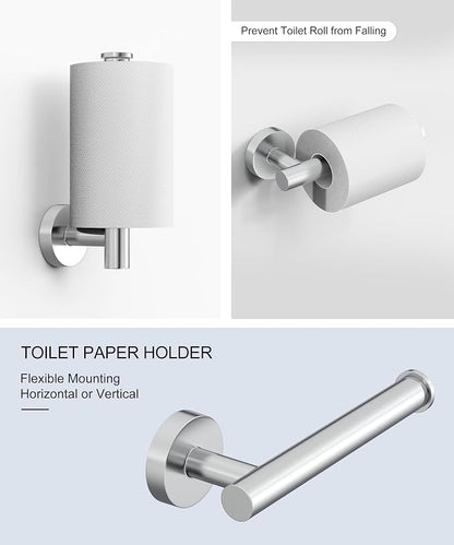 6 Pcs Chrome Bathroom Hardware Accessories Set SUS304 Stainless Steel | Towel Rack and Toilet Paper Holder Set Towel Bar Set Wall Mounted by HOMEMYSTIQUE