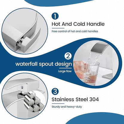 Airuida Chrome Polish Waterfall Spout Bathroom Faucet Single Handle Single Hole Bathroom Sink Faucet 1 or 3 Holes Rv Lavatory Vanity Faucet Basin Mixer Tap with Deck Plate and Supply Lines