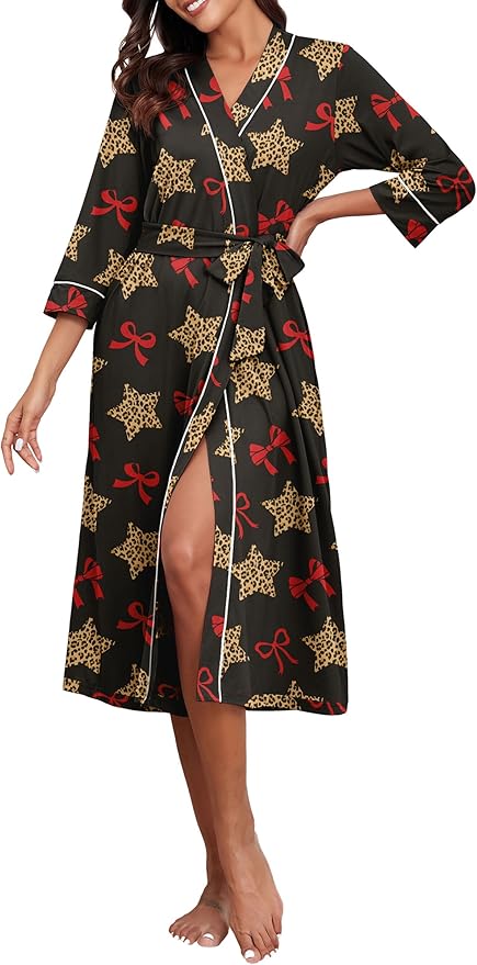 PrinStory Womens Robe Long Knit Bathrobe Lightweight Soft Robes Ladies Bath Robe