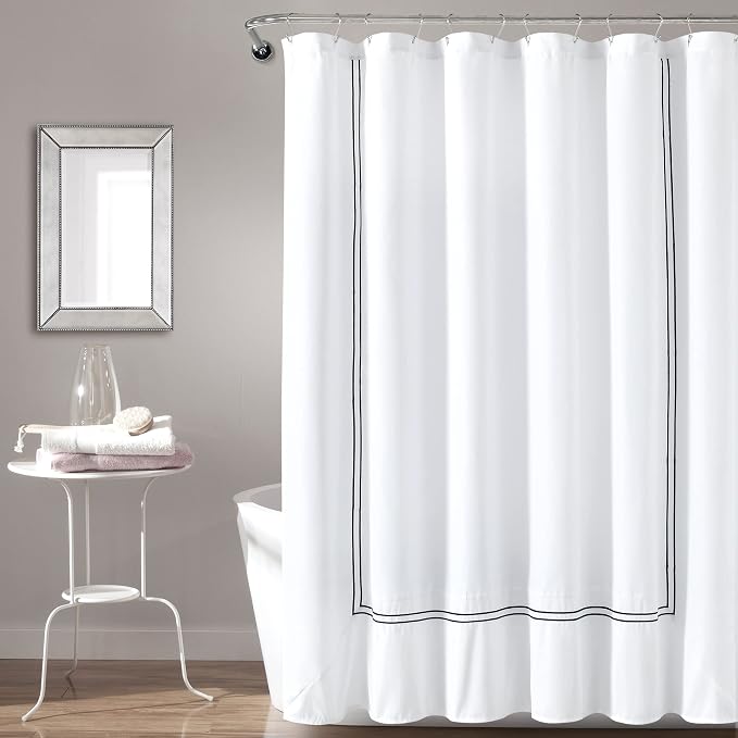 Lush Decor Hotel Collection Shower Curtain Single 72" W x 72" L White & Navy - White Shower Curtains for Bathroom - Bathroom Curtain - Modern Decor