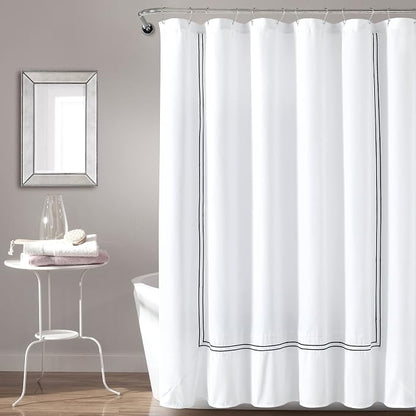 Lush Decor Hotel Collection Shower Curtain Single 72" W x 72" L White & Navy - White Shower Curtains for Bathroom - Bathroom Curtain - Modern Decor