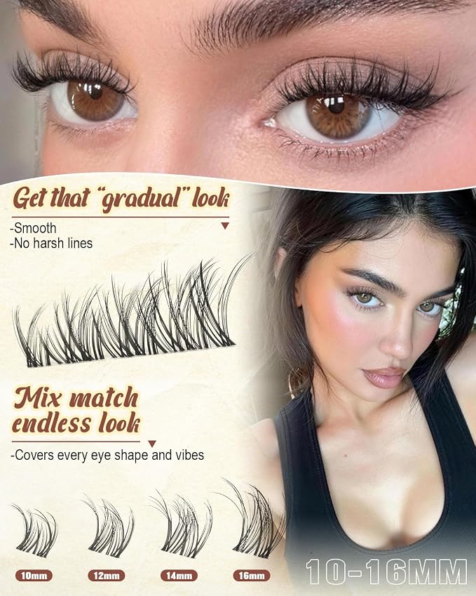 Wispy Lash Clusters Spider Eyelash Clusters 10-16mm Natural Cluster Eyelash Extensions Fluffy DD Curl Individual Lashes Clusters Breeze Eyelashes Cluster with Soft Clear Band Kim K Lash Style