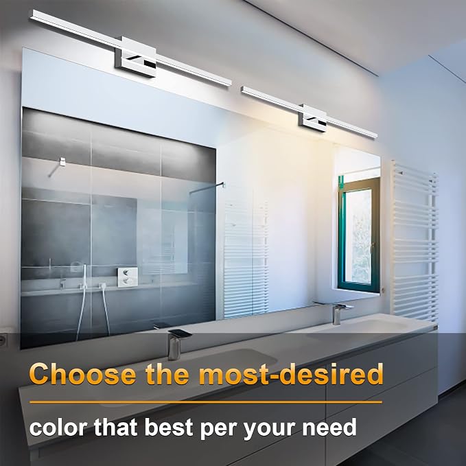 48 inch Chrome Bathroom Vanity Light,30W 5CCT Dimmable LED Bathroom Lighting Fixtures Over Mirror, Modern Vanity Lights for Bathrooms Restroom Mirror- ETL Certified