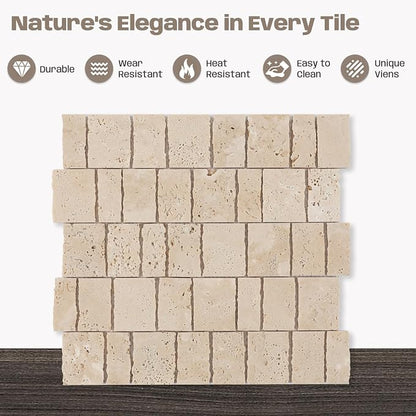2×3 Inch Piano Travertine Marble Mosaic Tile for Wall Floor, 5 Sheets | Water & Heat Resistant Honed Marble Backsplash Tiles for Kitchen Bathroom Fireplace Surround Durable Unique Veins 4.5SQFT