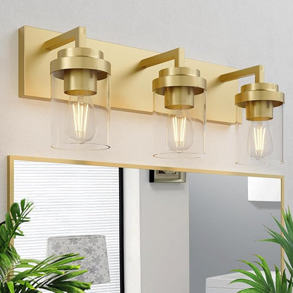 Espird Bathroom Lighting Fixtures, 3-Light Bathroom Vanity Lights Over Mirror, Brass Vanity Light with Glass Shade, Modern Vanity Lighting Fixtures for Bedroom, Hallway