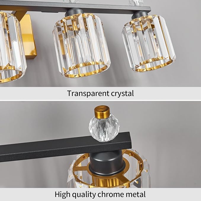 Bathroom Vanity Lights 6-Light Black Gold Modern Crystal Vanity Light Fixtures Over Mirror Crystal Bathroom Vanity Lighting Fixtures