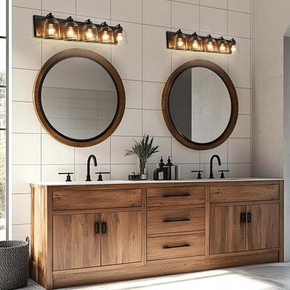 Vanity Lights for Bathroom Large 40", Farmhouse Rustic Vanity Light with Bubble Glass Shades, Brown 5 Light Bathroom Lighting Fixtures Over Mirror, Bath Wall Sconce Home Decor