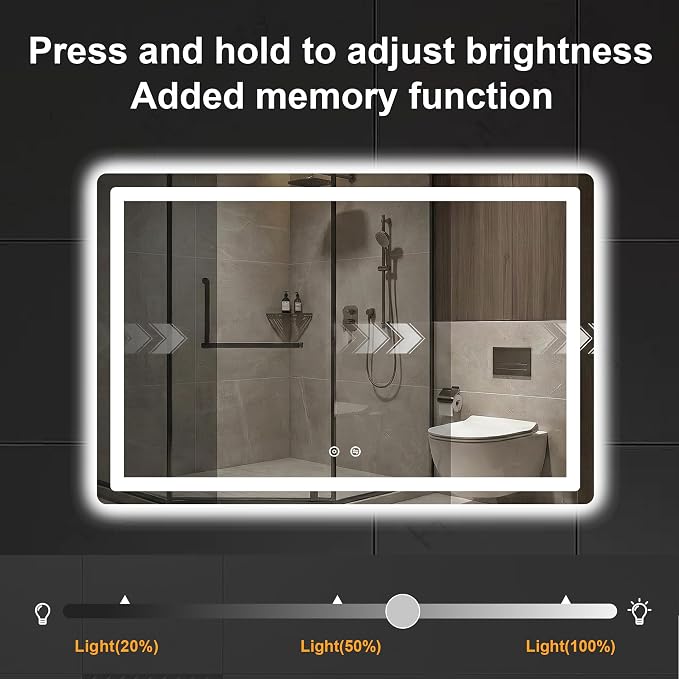 LED Bathroom Mirror with Lights, 30 x 45 Lighted Vanity Wall Mirror | Backlit and Frontlit, Anti-Fog, Dimmable 3 Colors, Shatter-Proof Tempered Glass, Memory Function, Plug-in/Hardwired
