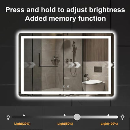 LED Bathroom Mirror with Lights, 30 x 45 Lighted Vanity Wall Mirror | Backlit and Frontlit, Anti-Fog, Dimmable 3 Colors, Shatter-Proof Tempered Glass, Memory Function, Plug-in/Hardwired