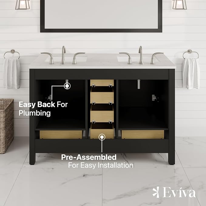 Aberdeen 48 in. Espresso Double Sink Bath Vanity with Carrara Quartz Top and Undermount Porcelain Sinks