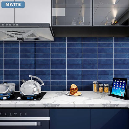 Tilingview 30 PCS Peel and Stick Backsplash Tile for Kitchen/Bathroom/Living Room, 3"x 9" Self-Adhesive Subway Tile for Backsplash, Imitation Glazed Tiles/Handmade Tiles (Matte Navy Blue)