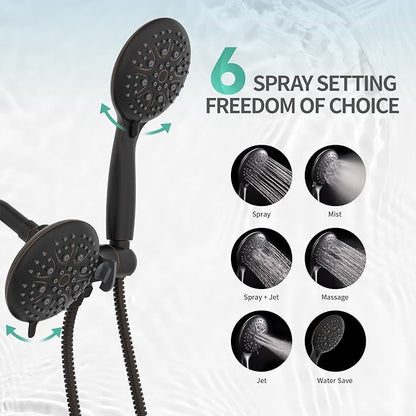 SR SUN RISE 35-Spray Shower Faucet 3-Way Combo Shower Head and Hand Held Shower Separately or Together, Single-Handle Tub and Shower Trim Kit, Oil Rubbed Bronze (Valve Include）